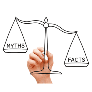 A scale showing the myths and facts of human trafficking statistics